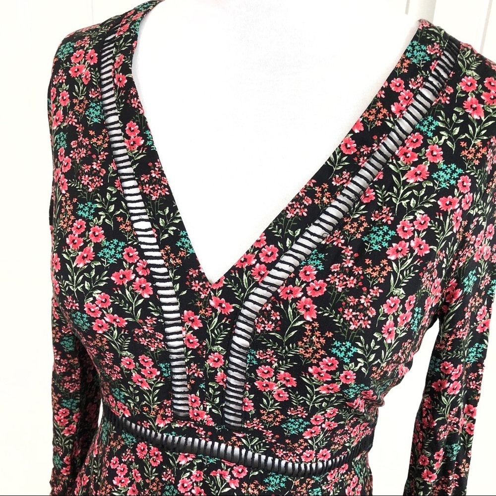 Forever 21 Red Black Floral Long Sleeve Mini Dress - Picture 4 of 7